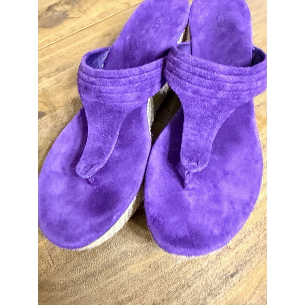 UGG Purple Suede Wedge Thong Sandals Espadrille Platform Size 11 Festival Resort - Picture 5 of 7